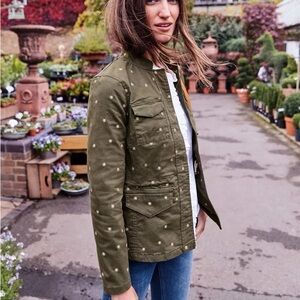 Boden Carly army green utility jacket with gold embroidery, size 6